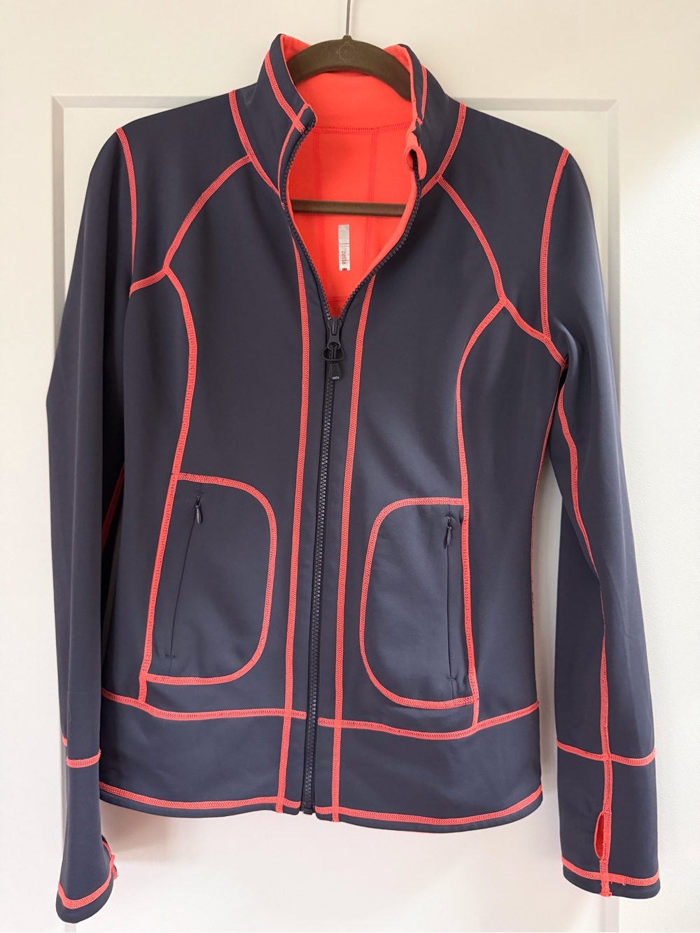 Zella gray workout Jacket with orange Trim